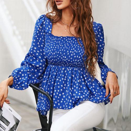 Polyester Women Long Sleeve Blouses slimming shivering blue PC