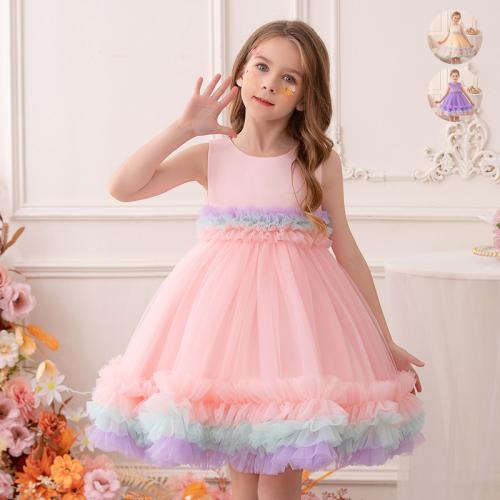 Gauze & Polyester Soft & Ball Gown Girl One-piece Dress Cute Solid PC