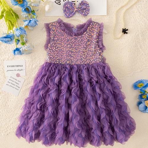 Sequin & Gauze & Cotton Ball Gown Girl One-piece Dress Cute PC