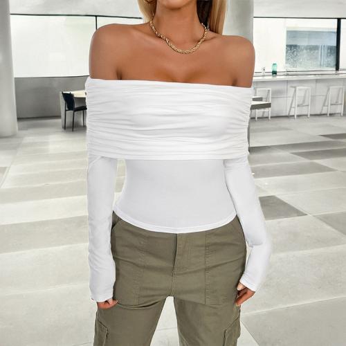 Polyester Women Long Sleeve Blouses flexible & off shoulder & breathable Solid PC