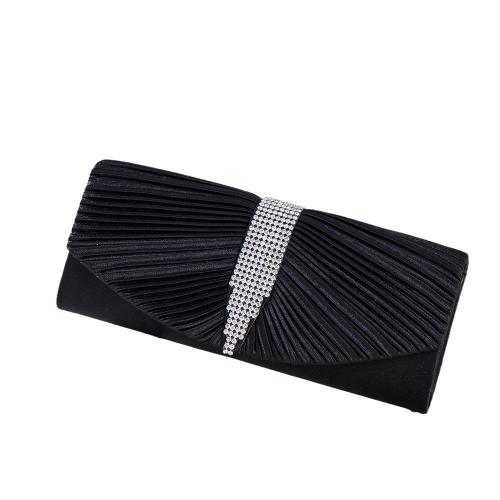 PU Leather & Polyester hard-surface & Pleat & Easy Matching Clutch Bag with chain & with rhinestone Solid PC