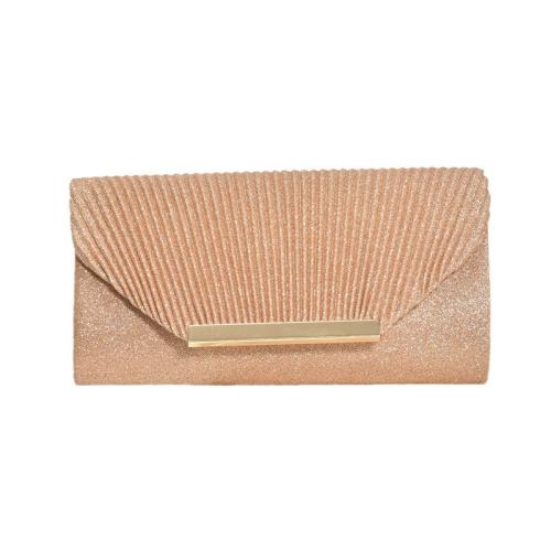 PU Leather & Polyester hard-surface & Pleat & Easy Matching Clutch Bag with chain Solid gold PC