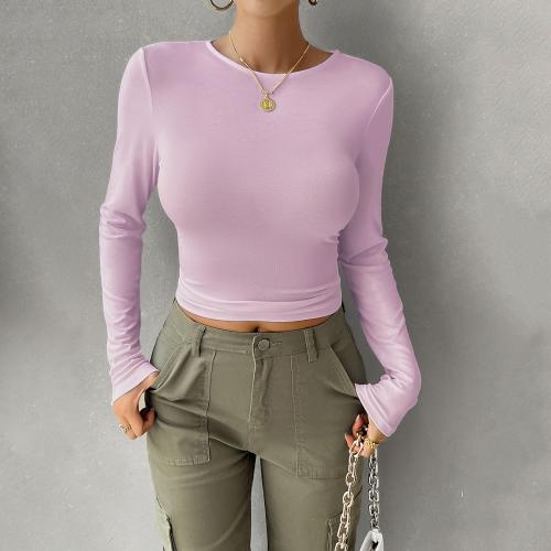 Polyester Waist-controlled Women Long Sleeve Blouses & skinny & breathable Solid PC