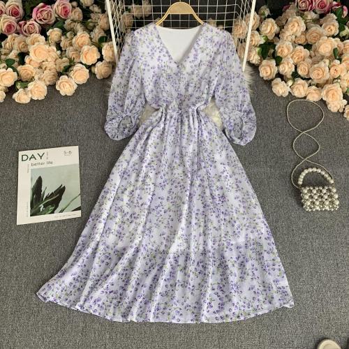 Polyester Soft One-piece Dress double layer & breathable printed shivering : PC