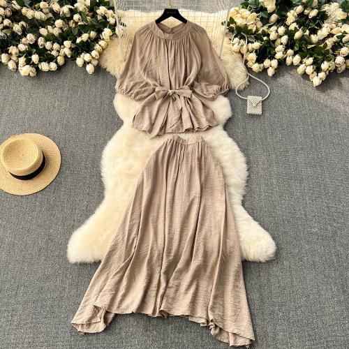 Polyester Waist-controlled Two-Piece Dress Set, slimming & two piece, Solid, more colors for choice, :,  Set