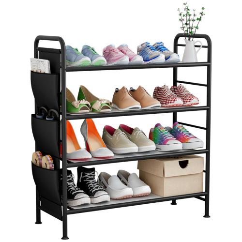 Tela de malla & Polipropileno-PP & Hierro Bastidor de zapatos de almacenamiento, barniz de secado, negro,  trozo