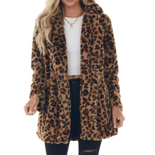 Polyester Women Coat mid-long style & thermal printed leopard coffee PC