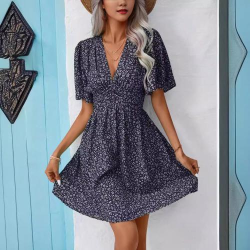 Polyester High Waist One-piece Dress & loose printed floral PC