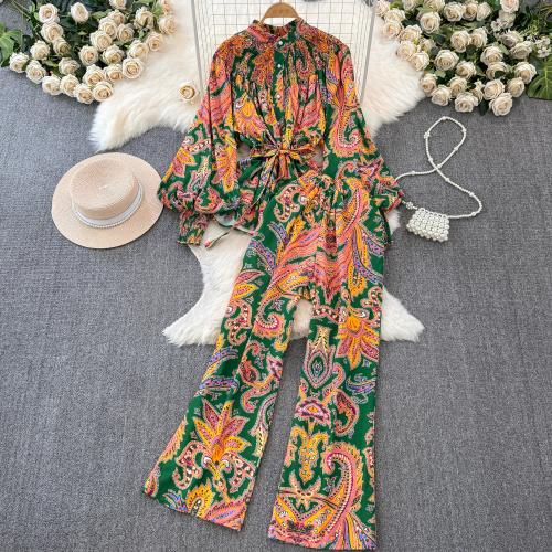 Polyester High Waist Women Casual Set slimming & two piece Wide Leg Trousers & coat : Set