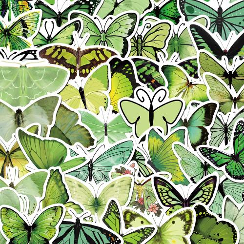 Pvc Dekorative Aufkleber, Schmetterlingsmuster, Grün, 50Pcs/Tasche,  Tasche