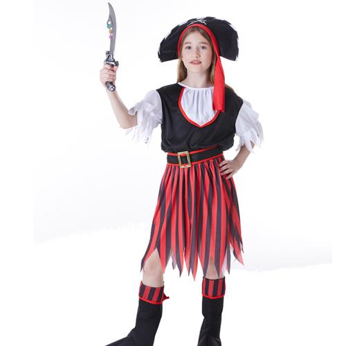 Polyester Costume de pirate d’enfants rouge et noir pièce