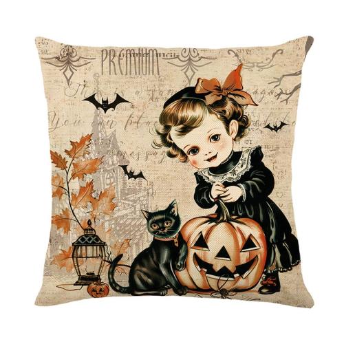 Linen Throw Pillow Covers Halloween Design & durable & without pillow inner printed PC