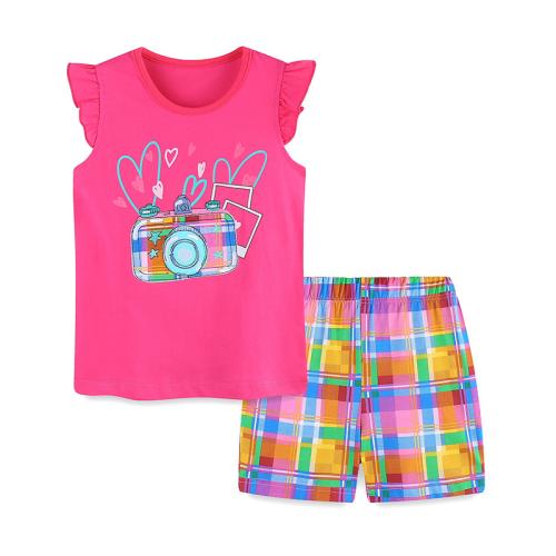 Algodón Conjunto de ropa para niños, Pantalones & parte superior, bordar, fucsia,  Conjunto