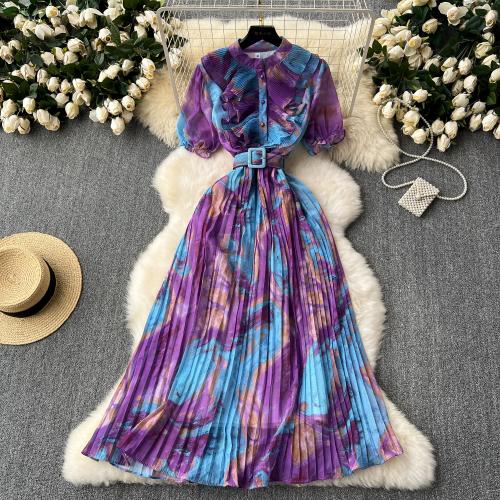 Polyester Waist-controlled & Pleated One-piece Dress, slimming, more colors for choice, :,  PC