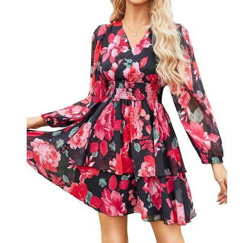 Polyester Waist-controlled One-piece Dress slimming & deep V patchwork PC