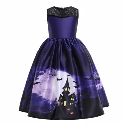 Polyester Girl One-piece Dress Halloween Design purple PC