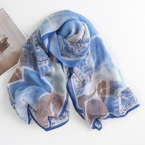 Polyester Silk Scarf sun protection printed blue PC
