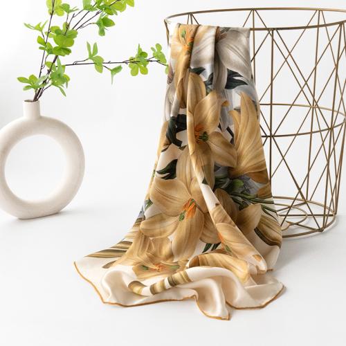 Natural Silk Multifunction Silk Scarf sun protection printed floral beige PC