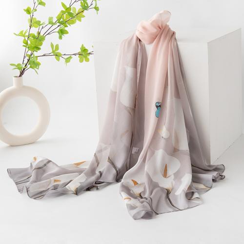Natural Silk Multifunction Silk Scarf sun protection printed floral light pink PC