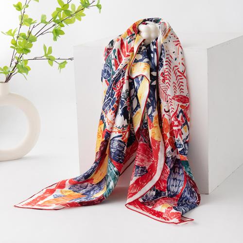 Natural Silk Multifunction Silk Scarf sun protection printed floral red PC