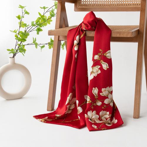 Natural Silk Multifunction Silk Scarf sun protection printed floral red PC