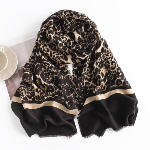 Polyester Women Scarf thermal printed leopard black PC