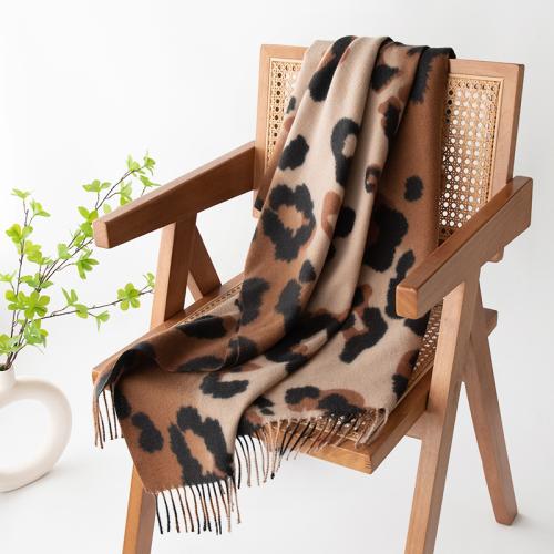 Polyester Women Scarf thermal printed leopard coffee PC