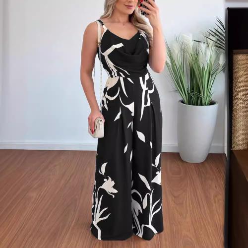 Polyester Long Jumpsuit slimming printed PC