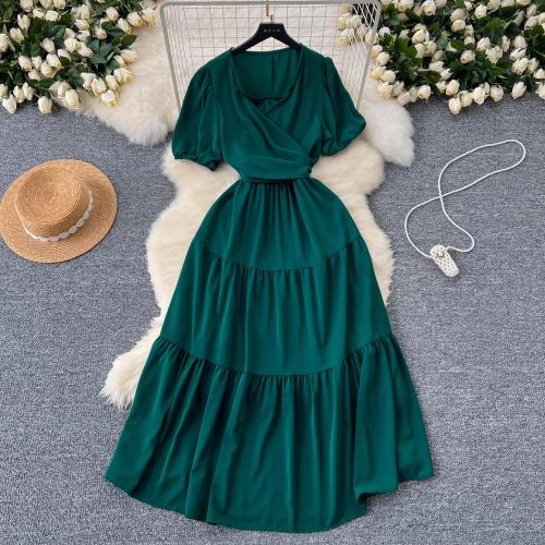 Polyester Soft One-piece Dress, large hem design & slimming, Solid, more colors for choice, :,  PC