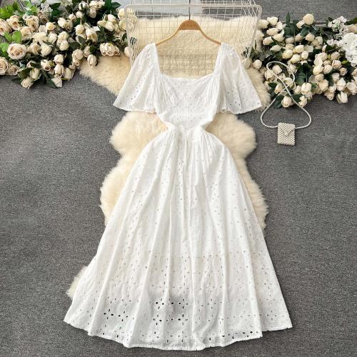 Polyester One-piece Dress slimming & loose & hollow Solid white PC