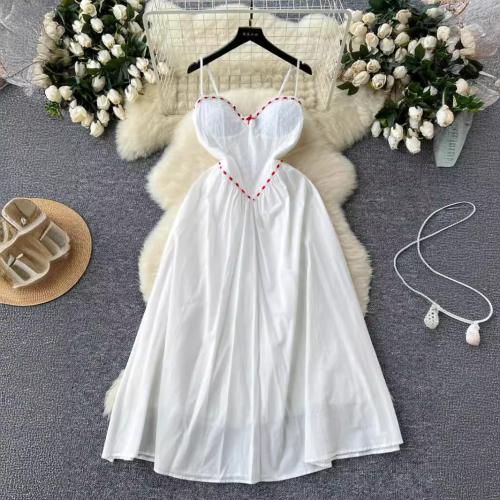 Polyester Waist-controlled One-piece Dress double layer & off shoulder Solid white PC