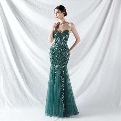 Gauze & Spandex & Polyester Slim Long Evening Dress, deep V & different size for choice, patchwork, more colors for choice,  PC