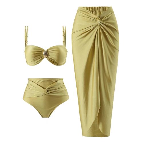 Polyester Bikini, different size for choice & three piece & skinny style, yellow,  Set