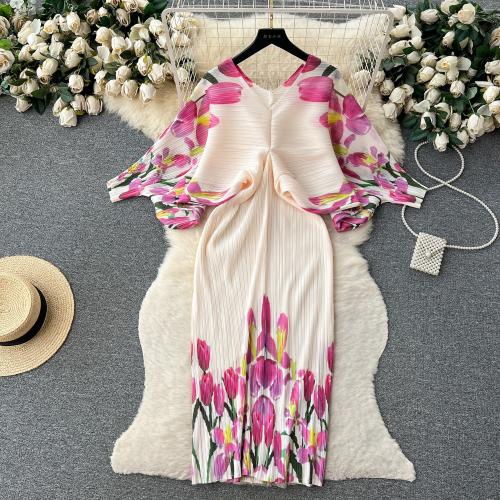 Polyester Slim One-piece Dress, printed, floral, more colors for choice, :,  PC