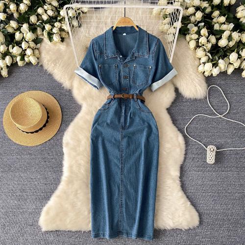 Polyester Slim One-piece Dress, different size for choice, blue,  PC