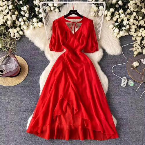 Polyester Einteiliges Kleid, Rot,  Stück