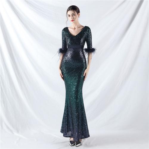 Sequin & Polyester Waist-controlled & Slim & floor-length Long Evening Dress Solid PC