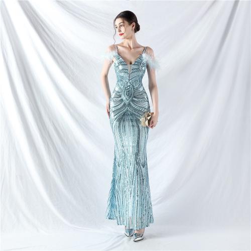 Sequin & Polyester Waist-controlled & floor-length Long Evening Dress & off shoulder Solid PC
