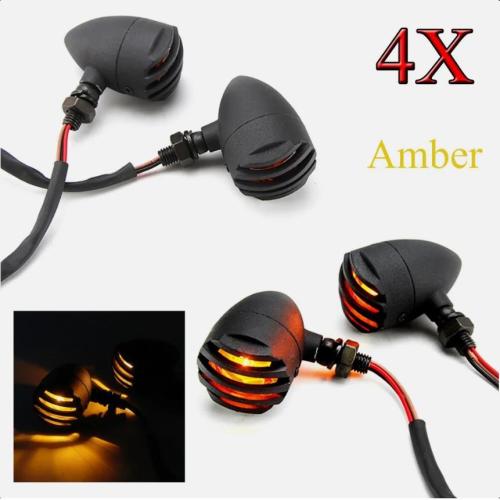 4X Motorcycle Grill Bullet Blinker Turn Signals Light For Bobber Chopper Cruiser