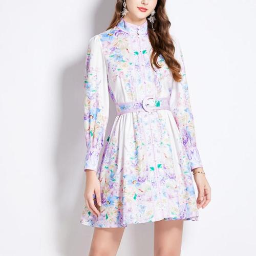 Jute One-piece Dress slimming printed PC