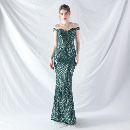 Sequin & Polyester Slim Long Evening Dress & tube patchwork PC