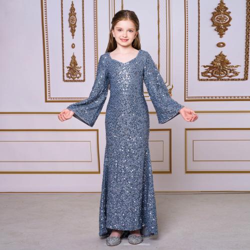 Polyester Princess Girl One-piece Dress Sequin gray PC
