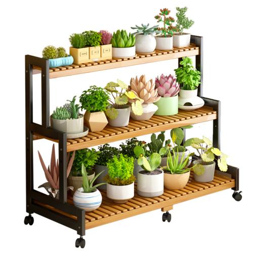 Moso Bamboo Flower Rack with pulley PC