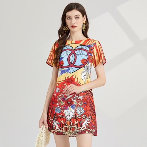 Polyester Soft One-piece Dress & loose & breathable printed PC