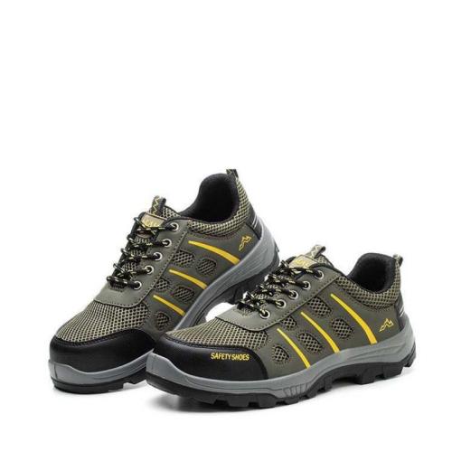 Flying Woven & Microfiber PU Synthetic Leather Safety Shoes hardwearing & deodorant & breathable green Pair