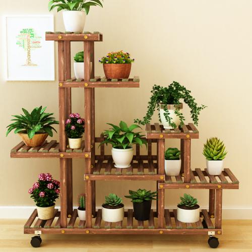 Solid Wood Flower Rack Solid brown PC