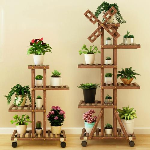 Solid Wood Flower Rack Solid brown PC