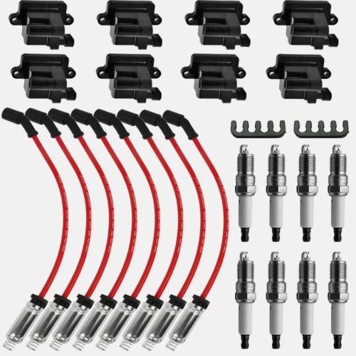 8 Pack Square Ignition Coil with Spark Plug Wire For Chevy GMC 4.8L 5.3L 6.0L 8.1L