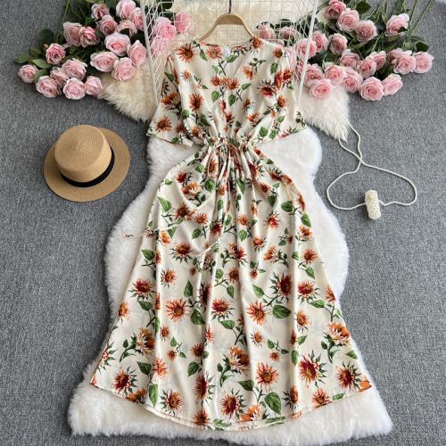 Polyester Slim One-piece Dress printed shivering : PC