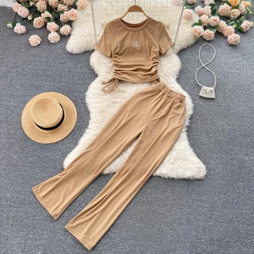 Polyester Women Casual Set midriff-baring & two piece : Set